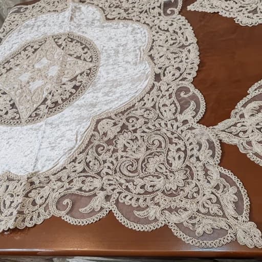 رومیزی مربع بزرگ مخمل دانتل ترک طرح آنتیک 110
