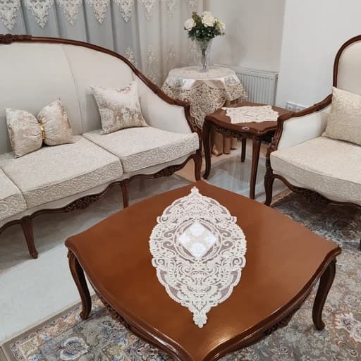 سرویس رومیزی دانتل مخمل ترک اصل پنج تکه آنتیک — تصویر ۷