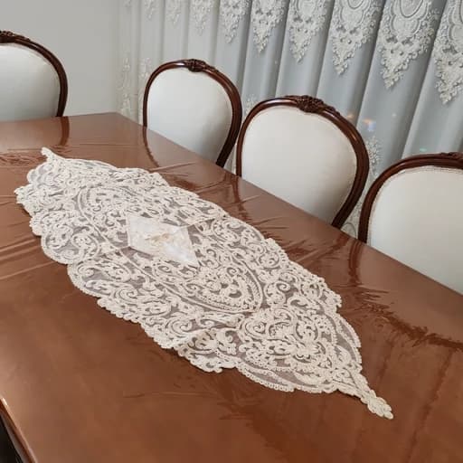 سرویس رومیزی دانتل مخمل ترک اصل پنج تکه آنتیک — تصویر ۴