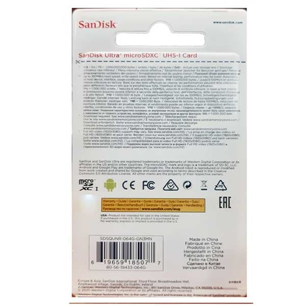 کارت حافظه سن دیسک مدل Ultra کلاس 10 استاندارد UHS-I U1 سرعت 100MBps ظرفیت 64 گیگابایت — تصویر ۳