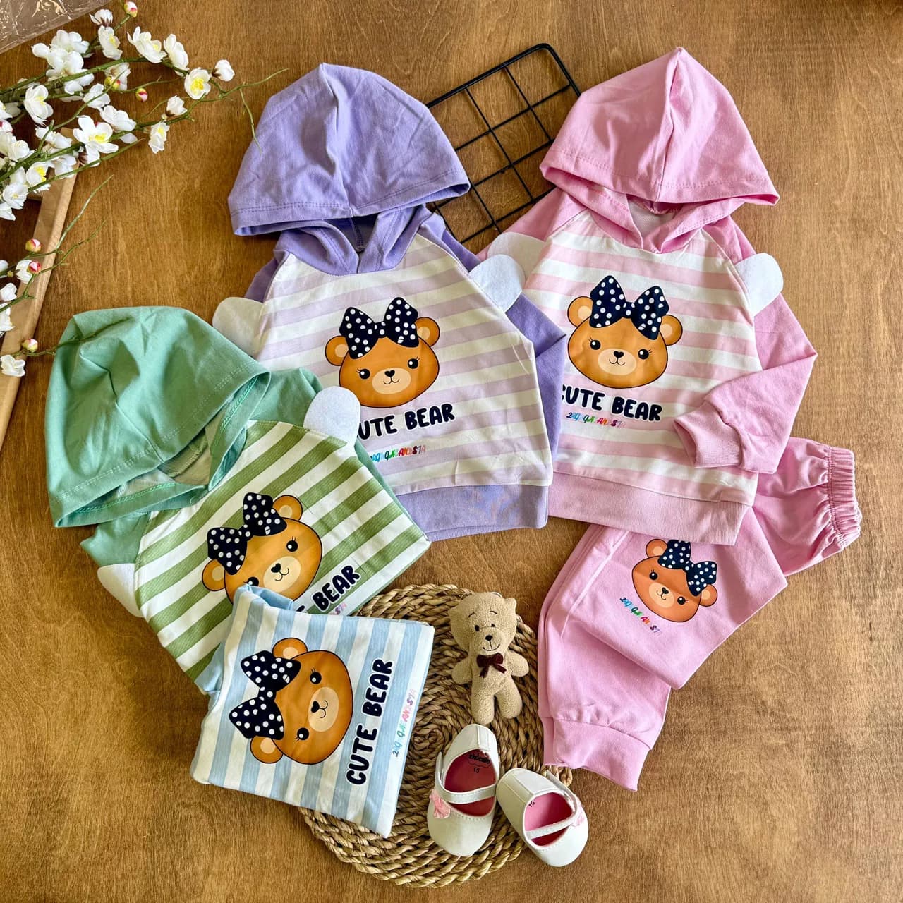 هودی شلوار راه راه خرس پاپیونی Cute Bear کد 6999