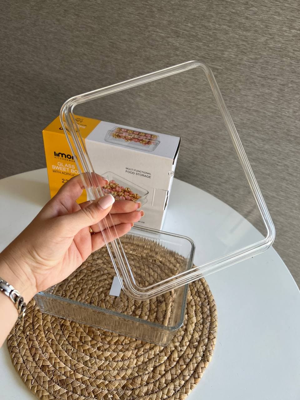 شیرینی خوری شیشه ای لیمون مدل مستطیل بزرگ کد 2341 — تصویر ۲