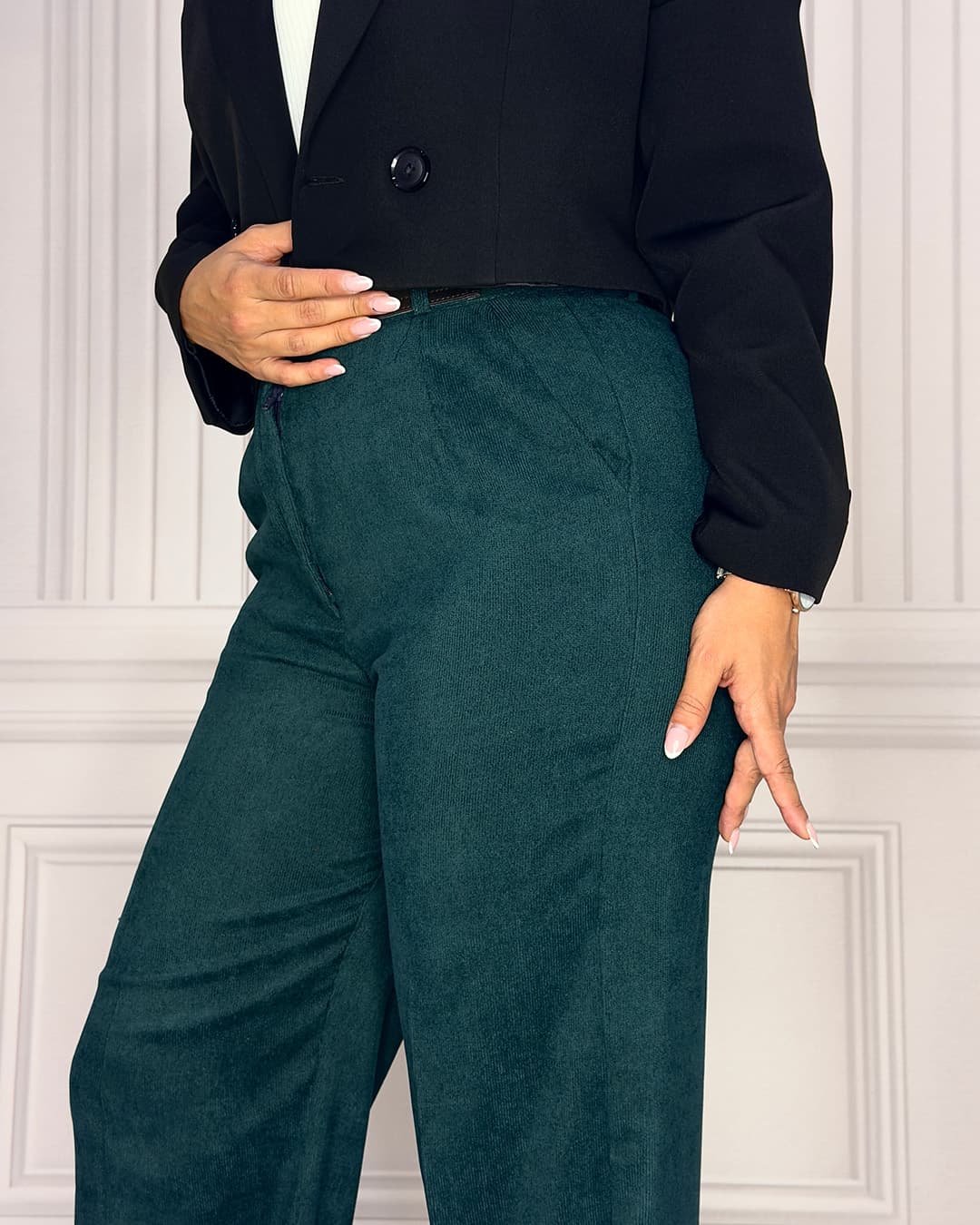 شلوار بگ مخمل کبریتی سبز زنانه | قد 107 | سایز بندی 40 تا 48 | Women’s Green Corduroy Baggy Pants | کد 914101 — تصویر ۲