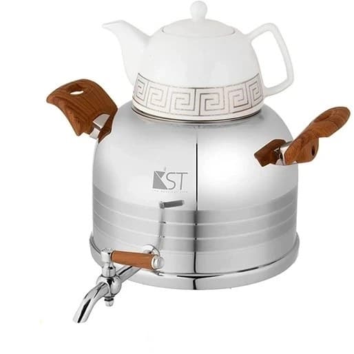 کتری قوری مدل گنبدی دسته چوب با قوری چینی KST-1050D کی اس تی