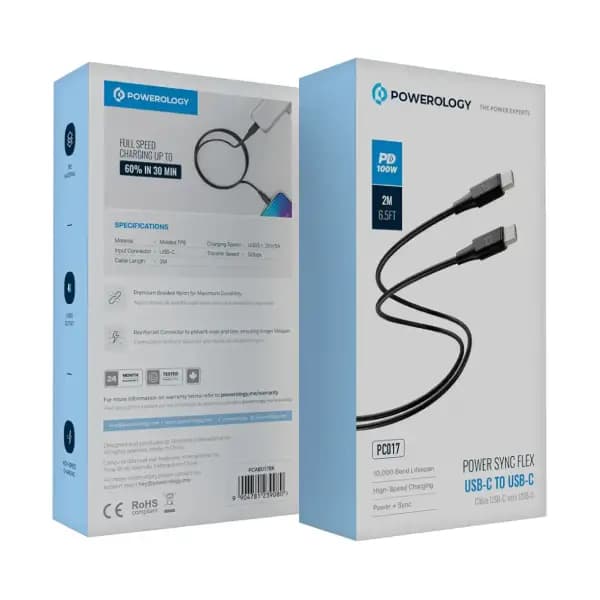 کابل USB-C به USB-C پاورولوژی مدل Powerology Power Sync Flex PCAB017 — تصویر ۴
