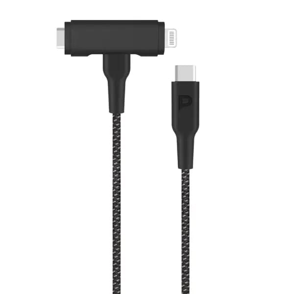کابل شارژ و انتقال داده 1.2 متر ۲ در ۱ پاورولوژی مدل Powerology MFI Braided Type-C to Type-C and Lightning