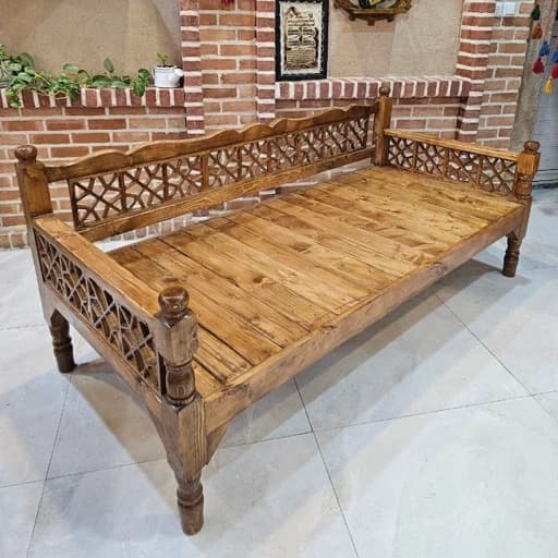 تخت سنتی گره چین چوب روسی رنگ فندقی مبلمان فرنا مدل 1145621