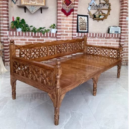 تخت سنتی گره چین چوب ایرانی رنگ فندقی مبلمان فرنا مدل 1145619