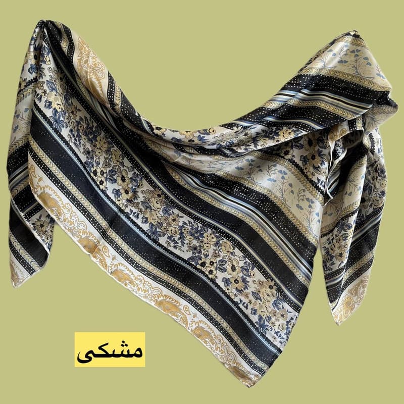 روسری زنانه حریر ابریشم مجلسی گلدار کد 134 — تصویر ۵