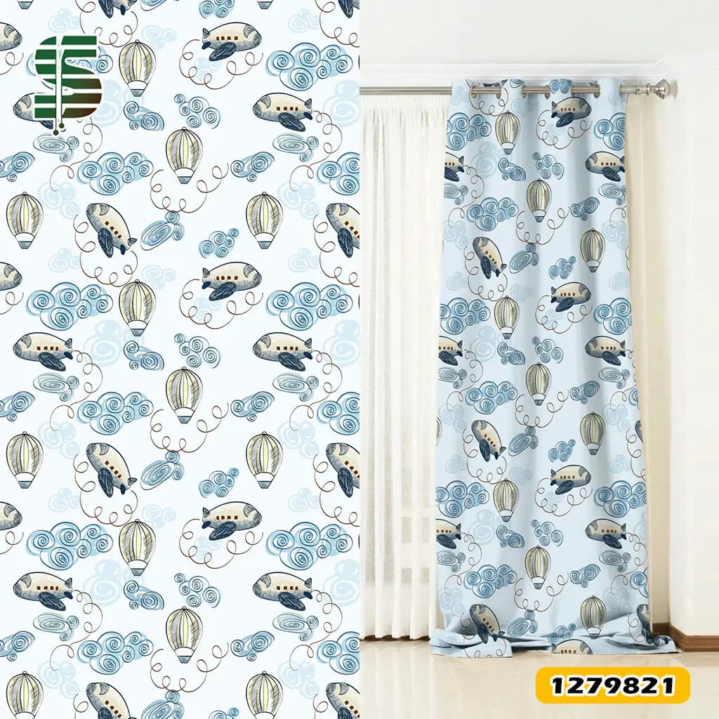 پرده پانچ کودک کد 1279821 طرح پرواز هواپیما و بالن