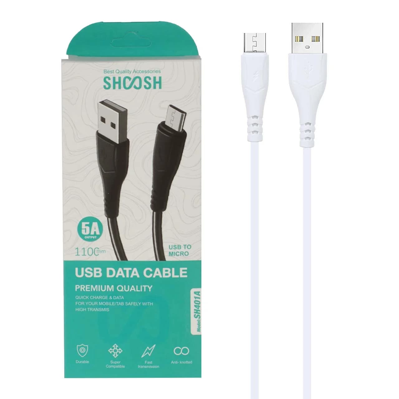 کابل شارژ 1.1 متری فست اندروید Shoosh مدل SH401A – سفید – SMO