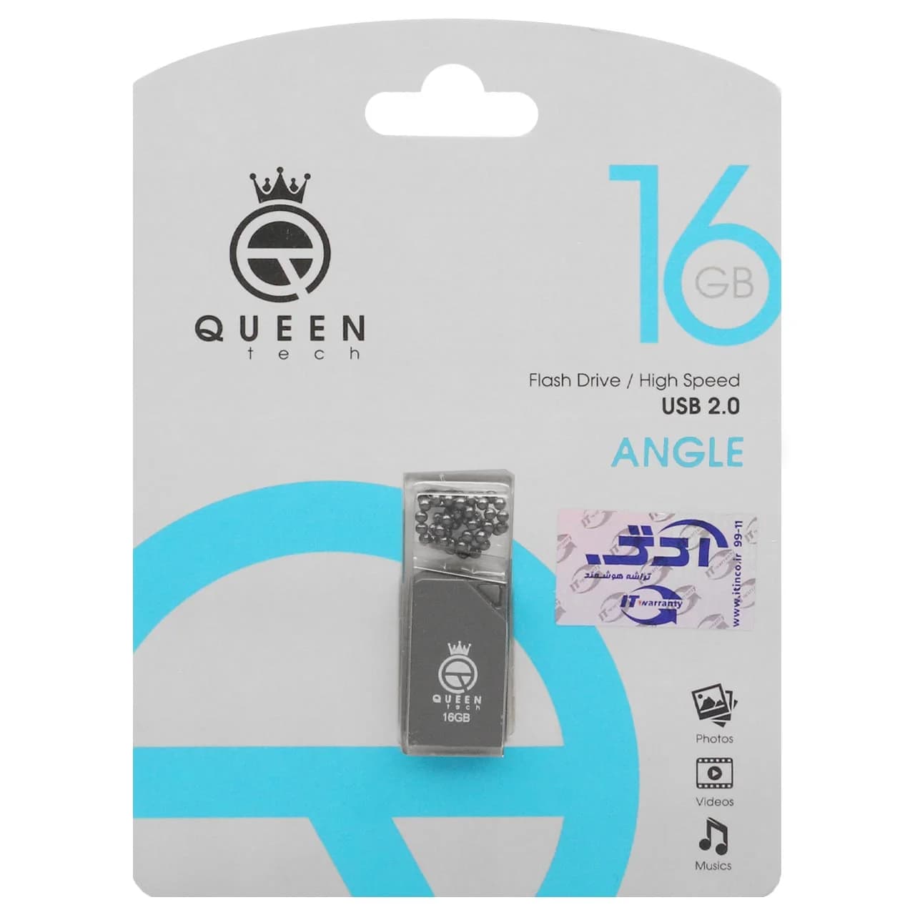 Queen ANGLE USB2.0 Flash Memory-16GB مشکی (گارانتی مادام العمر شرکت آی تین)