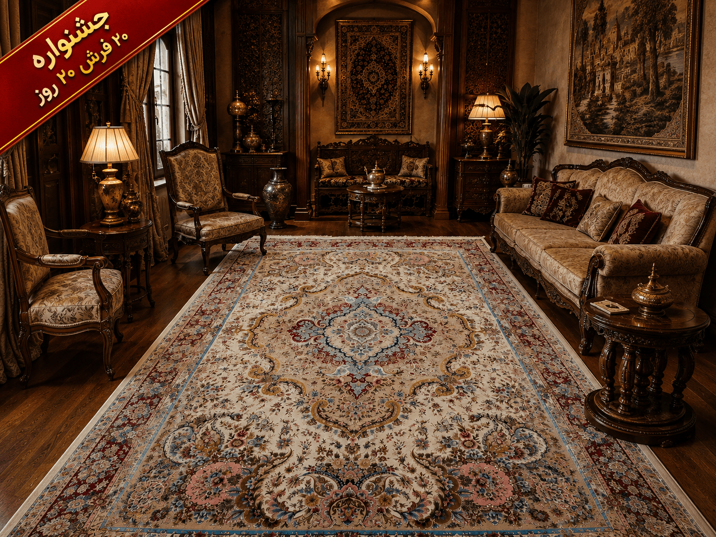 فرش ابریشمی ربات بافت دستکار طرح خطیبی 12 متری – کد 79808