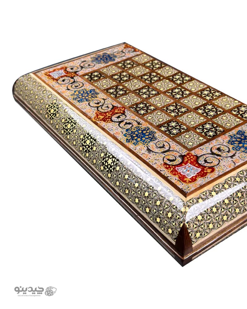 تخته نرد خاتم کاری تمام تذهیب 35 سانتی طرح گوهر کد 10506 — تصویر ۵
