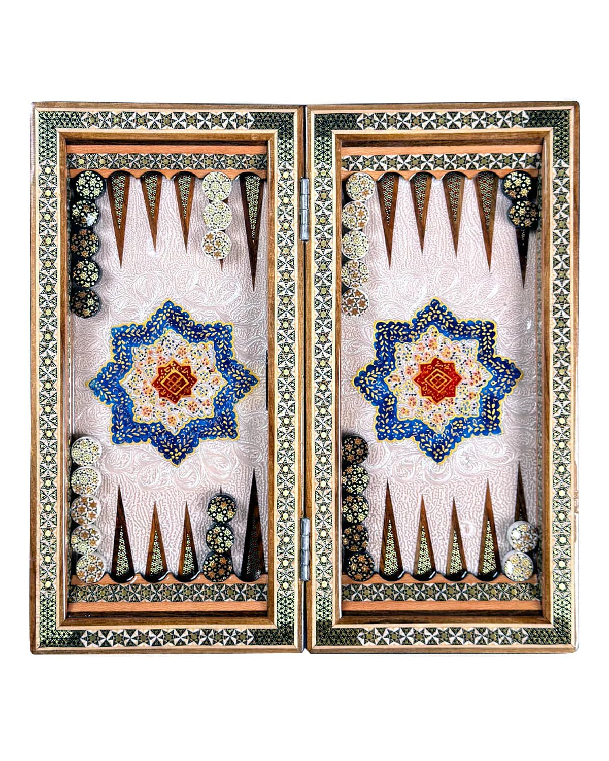 تخته نرد خاتم کاری تمام تذهیب 35 سانتی طرح گوهر کد 10506