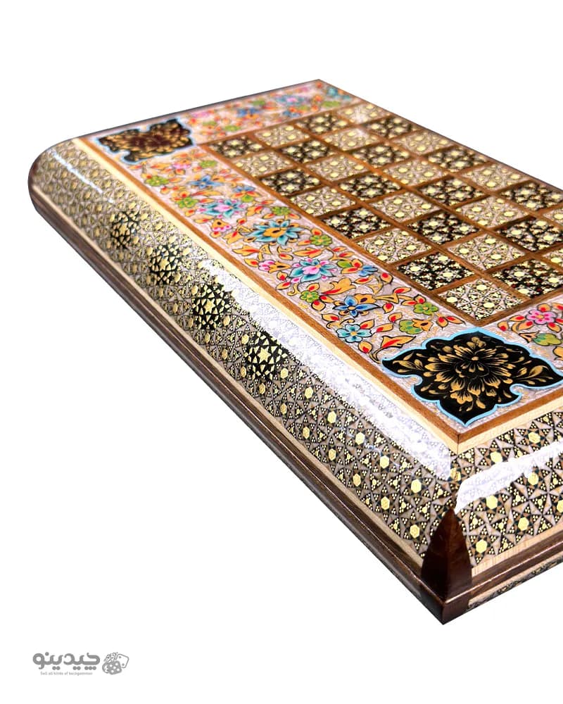 تخته نرد خاتم کاری تمام تذهیب 35 سانتی طرح کهربا کد 10505 — تصویر ۵