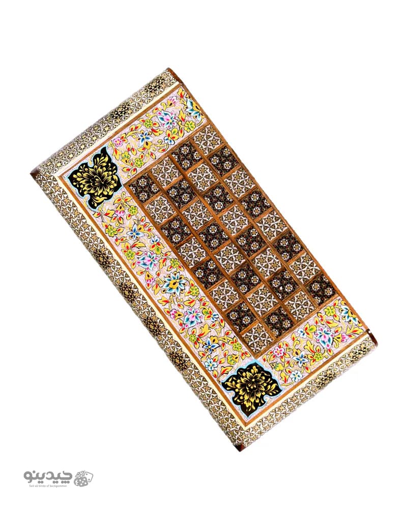 تخته نرد خاتم کاری تمام تذهیب 35 سانتی طرح کهربا کد 10505 — تصویر ۳