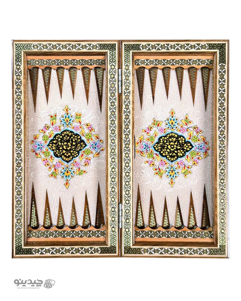 تخته نرد خاتم کاری تمام تذهیب 35 سانتی طرح کهربا کد 10505 — تصویر ۴