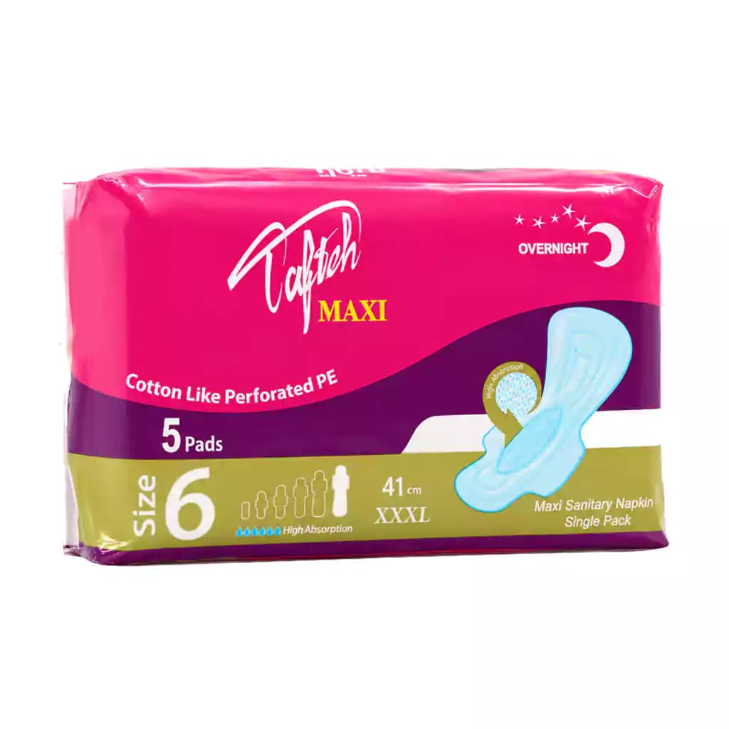 نوار بهداشتی بالدار ویژه شب ماکسی تافته به نرمی کتان سایز 6 بسته 5 عددی