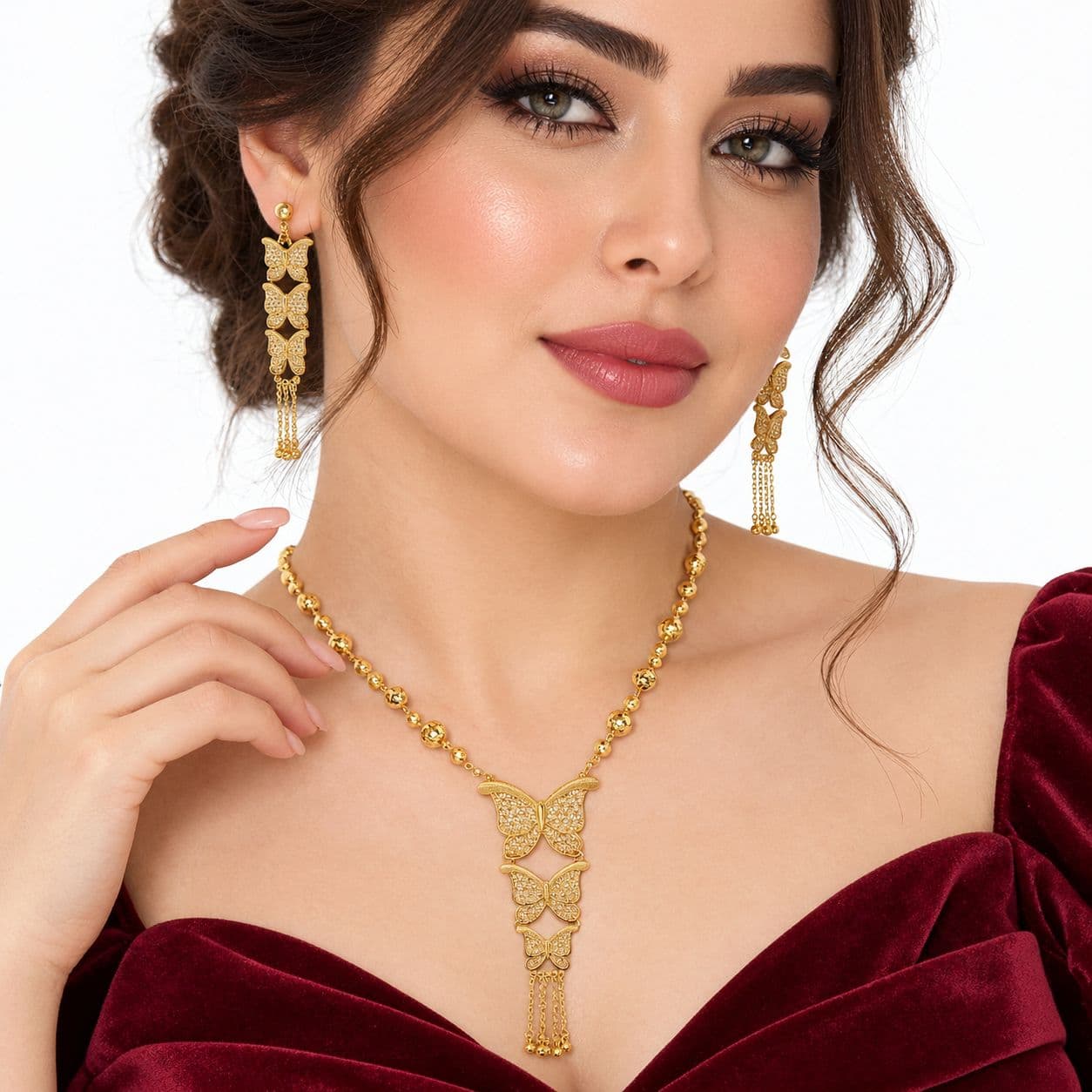 ست گردنبند و گوشواره روح گندم طرح پروانه ها — تصویر ۲