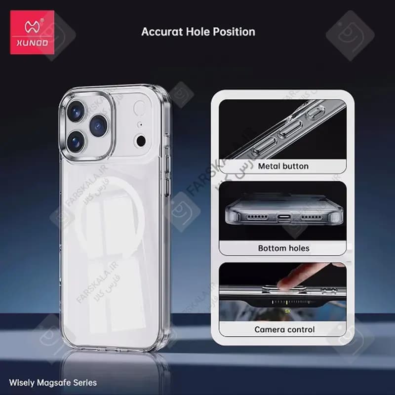 قاب اورجینال شفاف مگ سیف XUNDD WISELY گوشی آیفون 17 پرو مکس — تصویر ۳