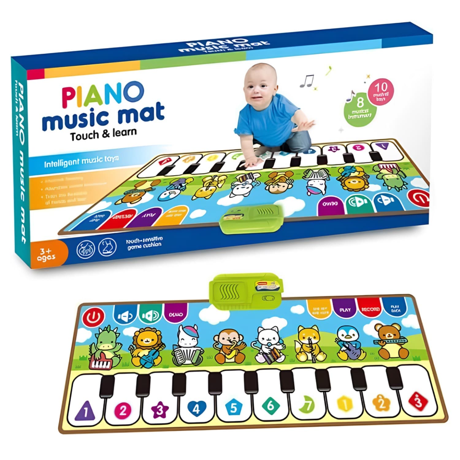 بازی آموزشی ناب سل مدل مت پیانو موزیکال لمسی کد PIANO MUSIC MAT TOUCH&LEARN به همراه 10عدد کلید موزیکال و 8 عدد کلید ابزار موسیقی های متفاوت