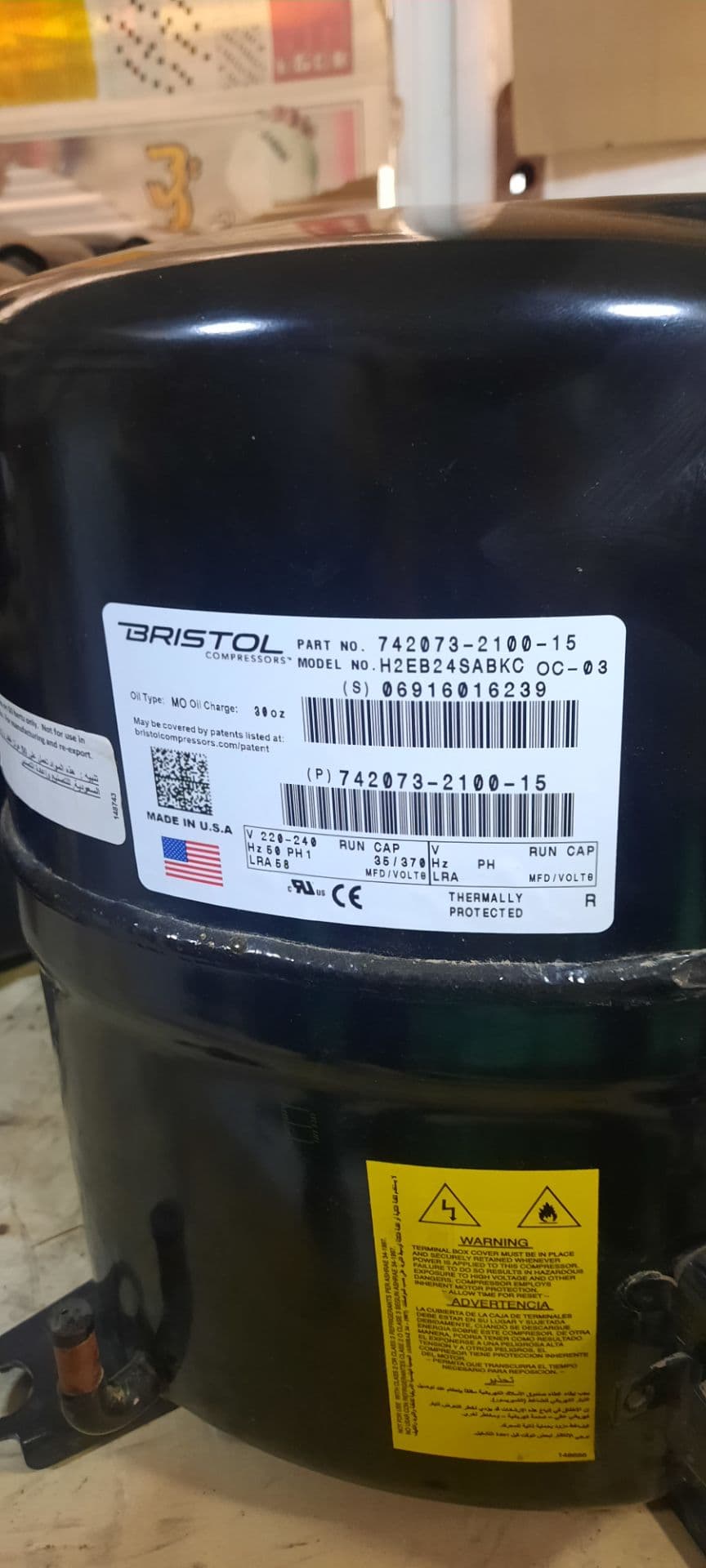 کمپرسور پیستونی بریستول سه پایه 24هزار BRISTOL