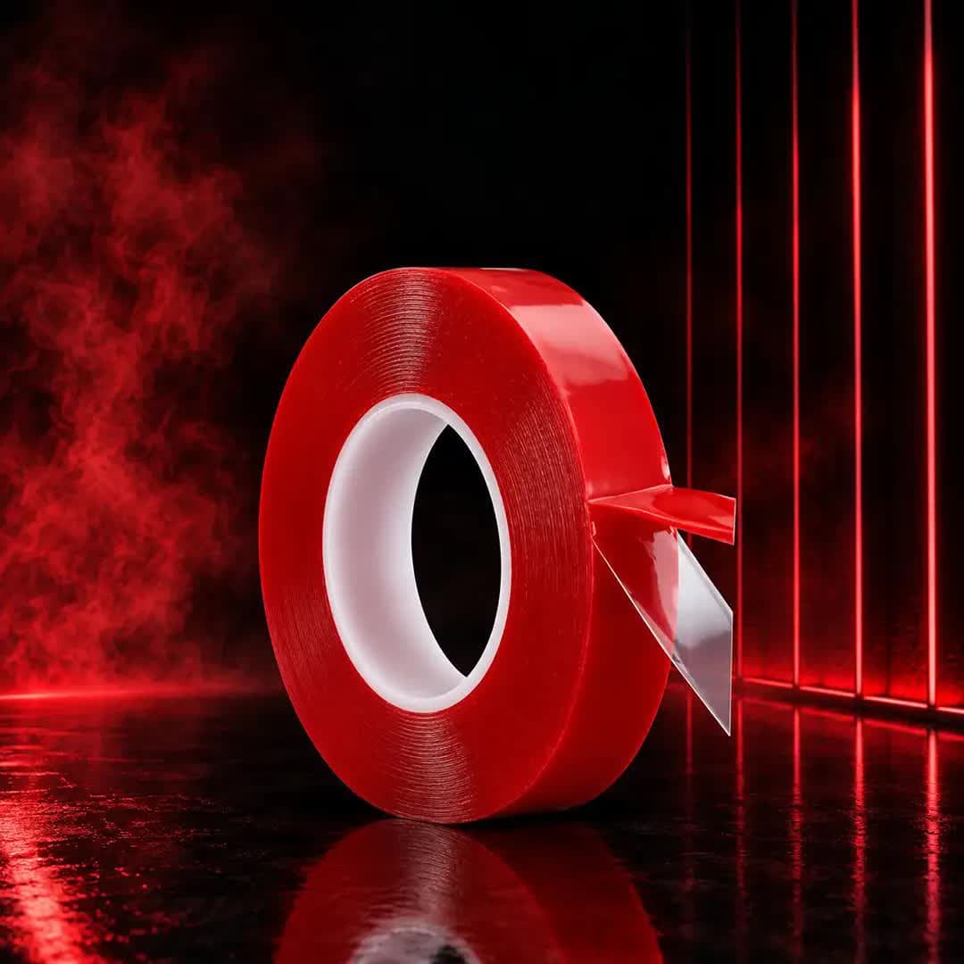 چسب دوطرفه ژله ای شفاف روکش قرمز عرض 2 سانت 5 متر