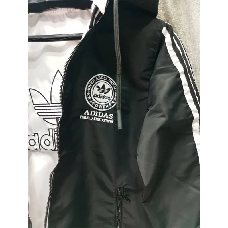 کاپشن مردانه بادگیر دو رو طرح آدیداس ADIDAS رنگ مشکی و سفید — تصویر ۶