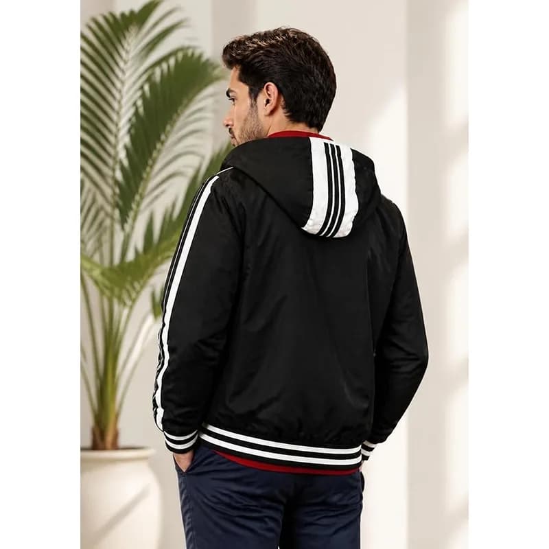 کاپشن مردانه بادگیر دو رو طرح آدیداس ADIDAS رنگ مشکی و سفید — تصویر ۴