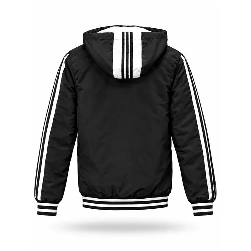 کاپشن مردانه بادگیر دو رو طرح آدیداس ADIDAS رنگ مشکی و سفید — تصویر ۳