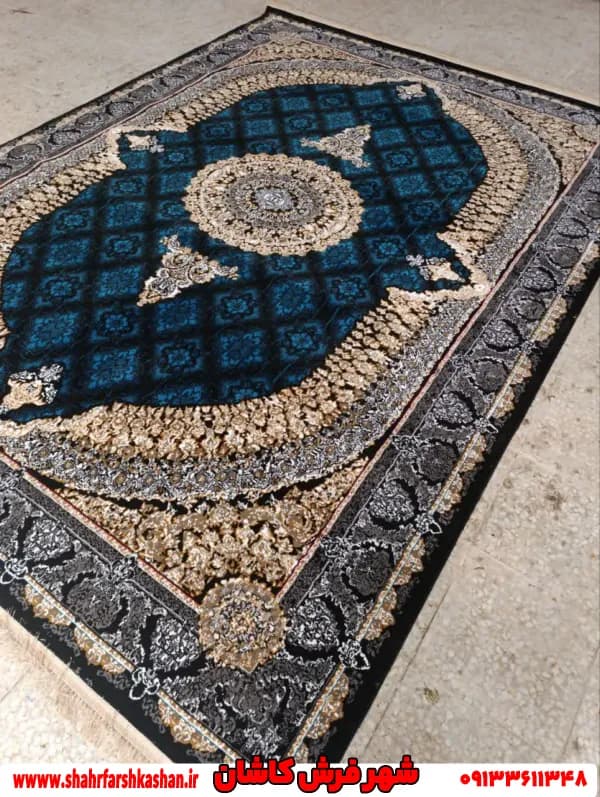 فرش کلاسیک لچک ترنج سرمه ای طرح عارف — تصویر ۲