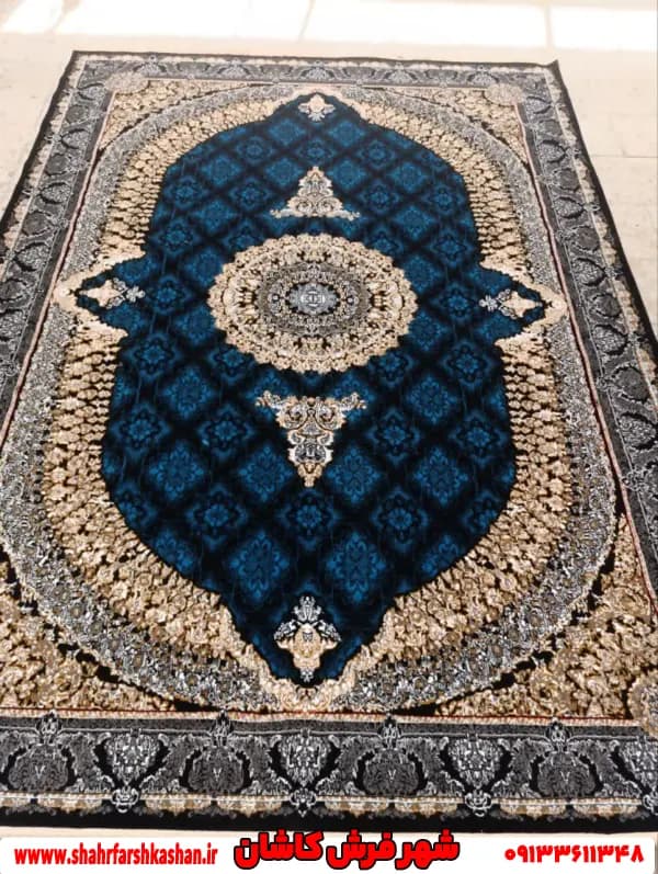 فرش کلاسیک لچک ترنج سرمه ای طرح عارف