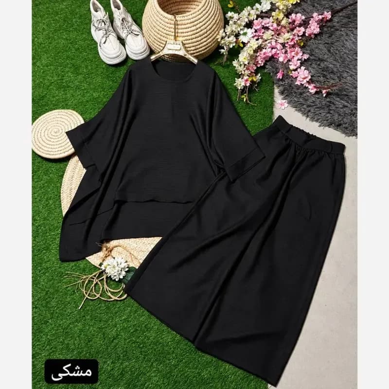 ست تیکه اسپینیش جنس صوفیا اعلا رنگ مشکی سایز فری 38 تا 46 — تصویر ۳