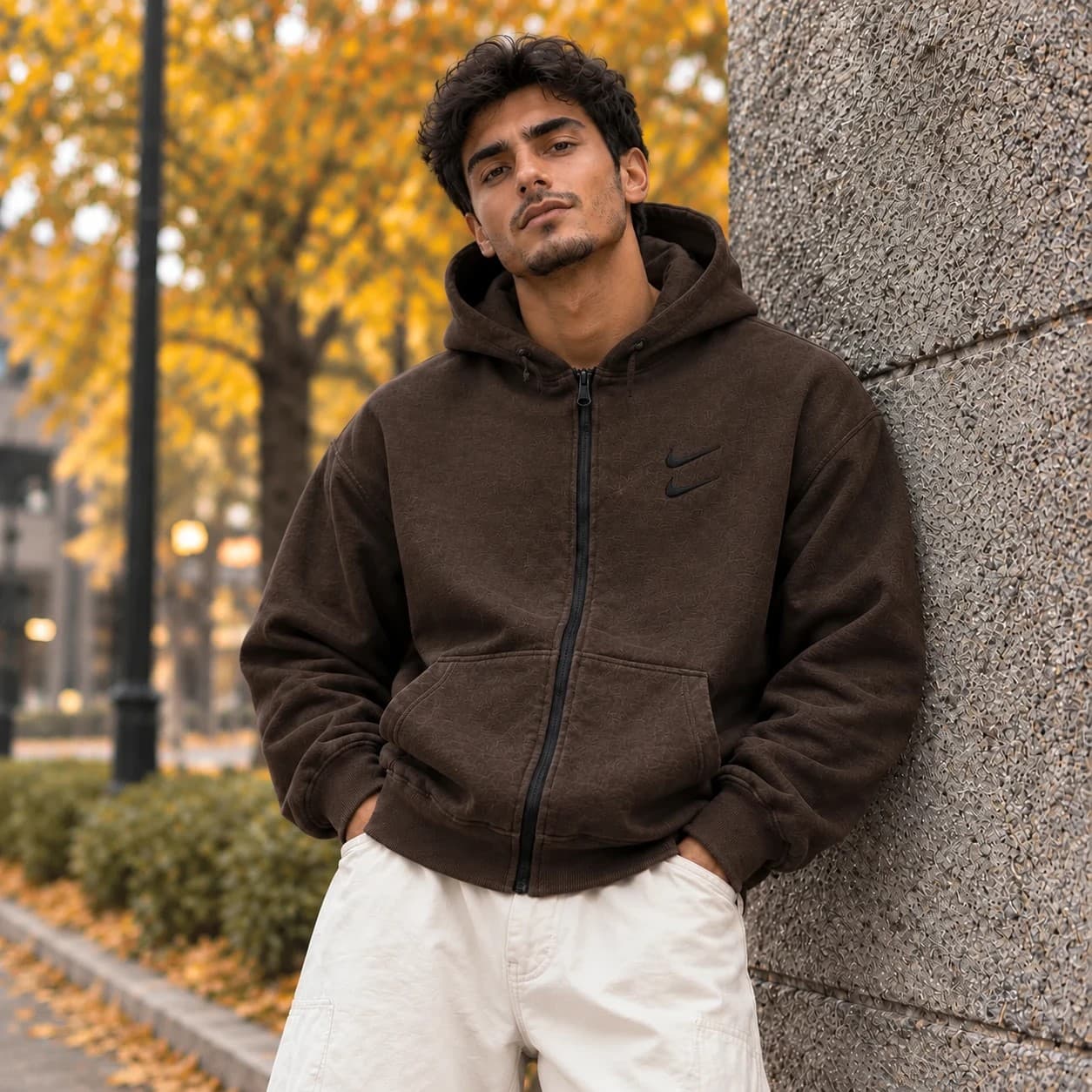 سوئیشرت دورس کلاهدار مردانه نایکی مدل Double Nike-قهوه ای — تصویر ۲