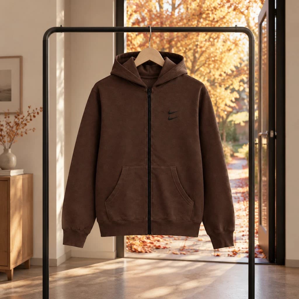 سوئیشرت دورس کلاهدار مردانه نایکی مدل Double Nike-قهوه ای — تصویر ۳