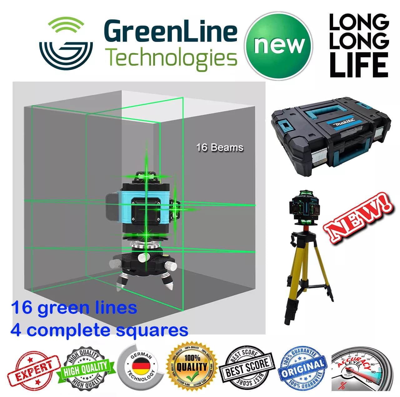 تراز لیزری ماکیتا مدل 4 بعدی 4D-360 نور سبز Hard Box — تصویر ۳