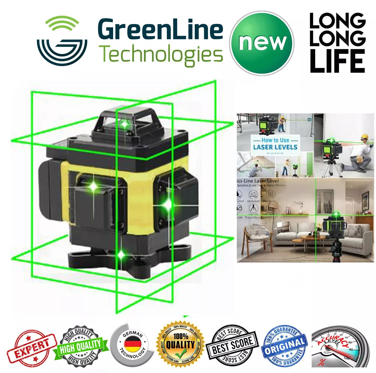 تراز لیزری مدل 4 بعدی هوشمند نور سبز کد 360 – 4D 16 Lines — تصویر ۸