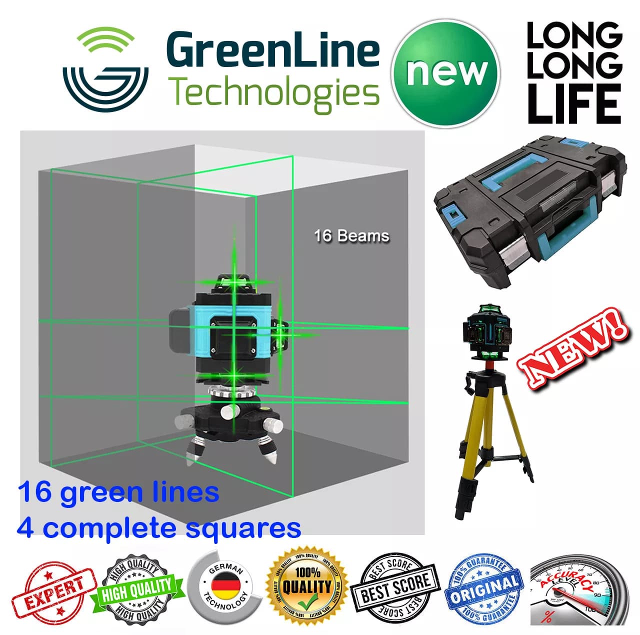 تراز لیزری مدل4 بعدی نور سبز کد 360-4D 16 Lines — تصویر ۴