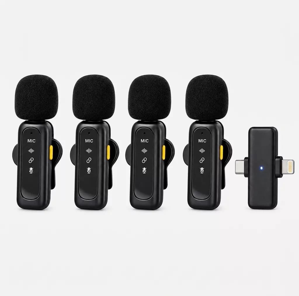 میکروفون حرفه‌ای بی‌سیم مدل T90 4MIC با درگاه تایپ سی و لایتنینگ و 4 میکروفون