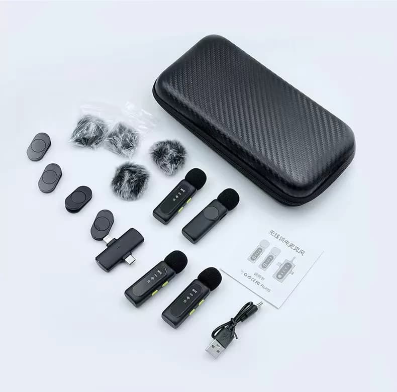 میکروفون حرفه‌ای بی‌سیم مدل T90 4MIC با درگاه تایپ سی و لایتنینگ و 4 میکروفون — تصویر ۴