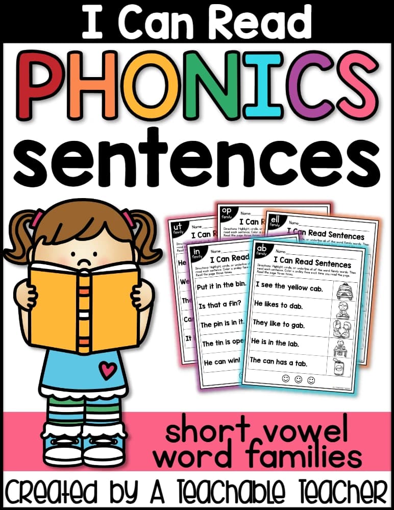 کتاب Phonics Sentences Short Vowel Word Families (جملات فونیکس خانواده کلمات مصوت کوتاه) نسخه انگلیسی PDF