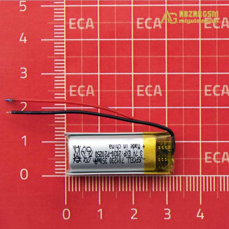 باتری لیتیوم پلیمر 3.7v ظرفیت 350mAh کد 701230 — تصویر ۳