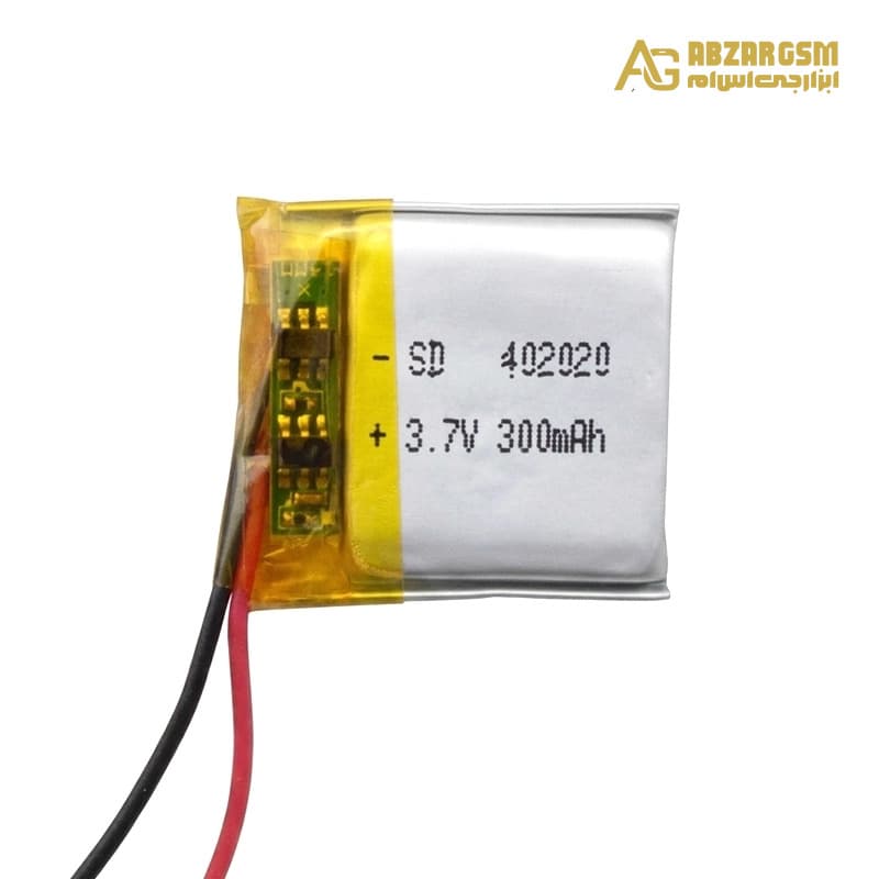باتری لیتیوم پلیمر 3.7v ظرفیت 300mAh کد 402020