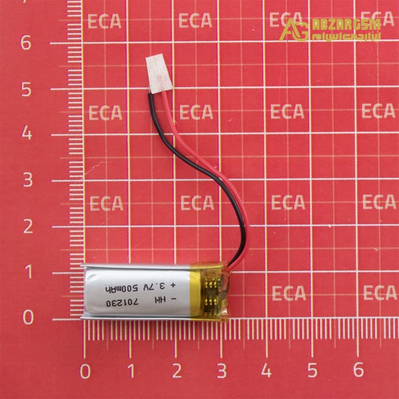 باتری لیتیوم پلیمر 3.7v ظرفیت 500mAh کد 701230 — تصویر ۳