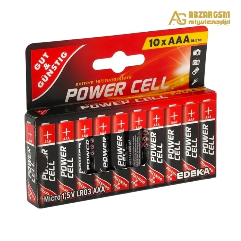 باتری نیم قلمی آلکالاین AAA بسته10 عددی مارک POWER CELL
