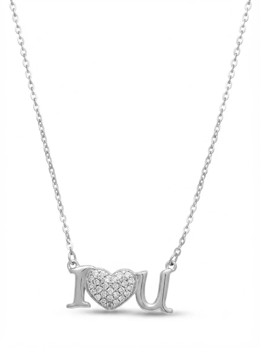 گردنبند نقره زنانه طرح لاو با قلب نگین دار