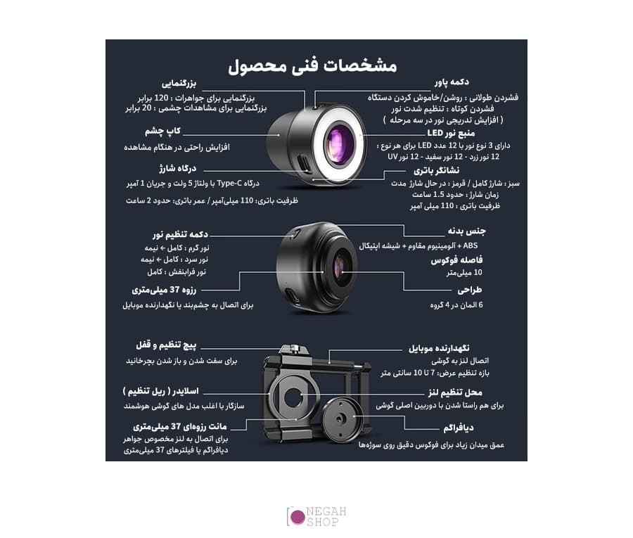 لنز میکروسکوپی موبایل Apexel MS120 با بزرگنمایی 120 برابر و نور LED + UV — تصویر ۳