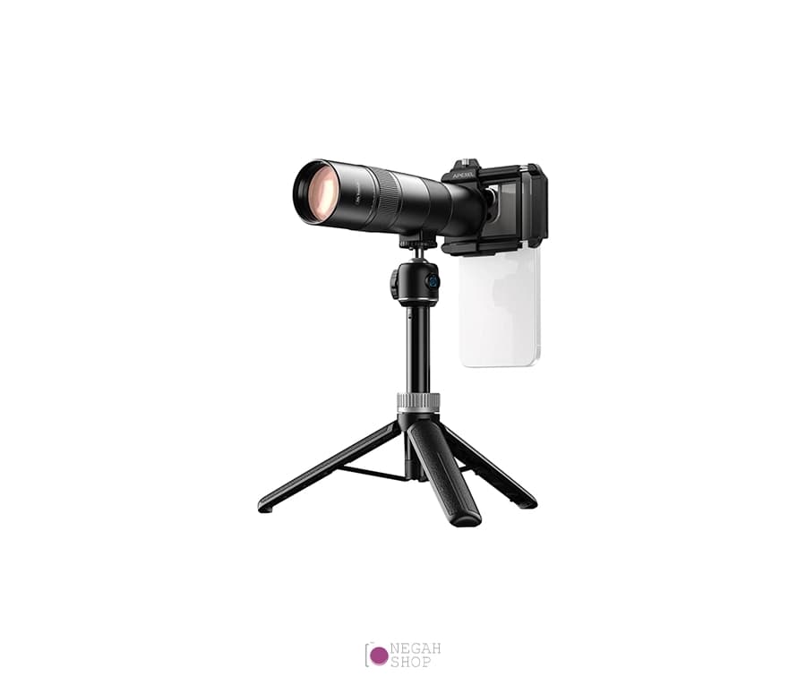 لنز تله موبایل اپکسل مدل Apexel APL‑T30XJJ028 با زوم اپتیکال ۳۰ برابر و سهپایه همراه