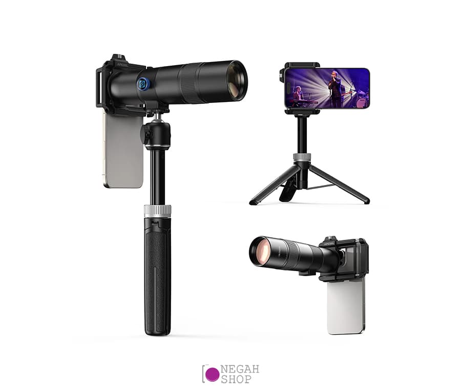 لنز تله موبایل اپکسل مدل Apexel APL‑T30XJJ028 با زوم اپتیکال ۳۰ برابر و سه‌پایه همراه — تصویر ۳